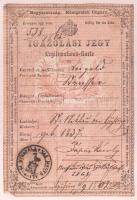 1862 Magyar Királyság által kiállított igazolási jegy, rajta Vas megye alispáni hivatalának bélyegzőjével, hátoldalon 15 kr okmánybélyeggel
