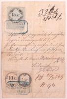 1866 Magyar Királyság által kiállított igazolási jegy, hátoldalon 15+10+5 kr okmánybélyeggel