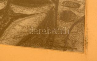 Hincz jelzéssel: Maszkok. Ceruza, papír, üvegezett keretben, 12×17 cm