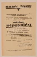 1928 A Magyarországi Szociáldemokrata Párt monori pártszervezetének felhívása, nyilvános népgyűlés Propper Sándor és Szeder Ferenc előadásaival 24×16 cm