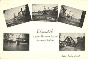 Újvidék, Pétervárad, Petrovaradin; a felrobbantott közúti és vasúti hidak / destroyed bridges (EK)