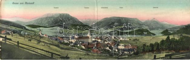 Mariazell, general view, mountains, church, 2-tiled panoramacard (small tear)