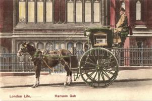 London, London life, Hansom gab, horse, horse cart rental, J. J. Samuels