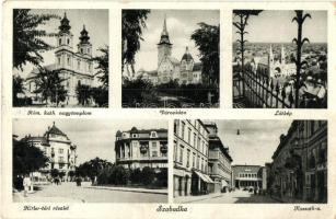 Szabadka, Subotica; Városháza, templom, Hitler tér, Kossuth utca, kiadja Víg László / town hall, church, square, street (EK)