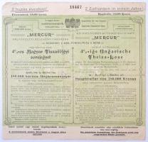 Budapest 1904. Mercur Váltóüzleti Részvénytársaság - 4%-os Magyar Tiszavölgyi sorsjegye T:III- középen lyuk