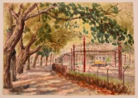 Sostarics Lajos (1896-1968): A földalatti városligeti megállója. Akvarell, papír, jelzett, 30x23 cm