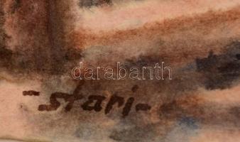 Sostarics Lajos (1896-1968): A földalatti városligeti megállója. Akvarell, papír, jelzett, 30x23 cm