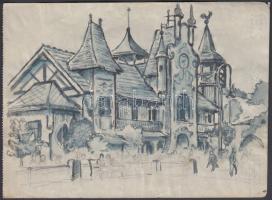 Sostarics Lajos (1896-1968): Elvarázsolt kastély. Tus, papír, jelzés nélkül, 14x19 cm