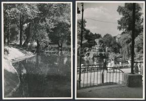 Sostarics Lajos (1896-1968): Séta az állatkerti tónál, 4 db fotó, hátoldalon jelzett, 13x17 cm