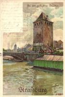 1899 Strasbourg , Strassburg; Bei den gedeckten Brücken, Bas Rhin, Bad vorm Mathis / bridge, river, art postcard, Velten's Künstlerpostkarten No. 278. litho s: F. Hoch (fl)