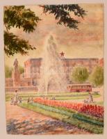Sostarics Lajos (1896-1968): Városliget Lenin szobor. Akvarell, papír, jelzés nélkül, 30x23 cm