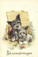 'Sok szerencsét névnapjára' / Nameday greeting card with dogs