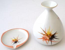 Herend jelzésű váza és tálka, kézzel festett, jelzett, hibátlan, m:14 cm, d:10 cm