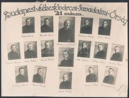 cca 1920 a Budapest Székesfővárosi Javadalmi Őrség 21. szakaszának tablóképe, Fotó Sebes budapesti műterméből, 17×22,5 cm