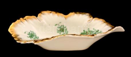 Herendi indiaokosár  mintás tálka, kézzel festett, jelzett, kopott aranyozás, 15×8 cm