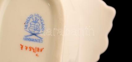 Herendi indiaokosár  mintás tálka, kézzel festett, jelzett, kopott aranyozás, 15×8 cm