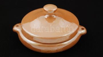 Zsolnay porcelán fedeles patika tégely, hibátlan, jelzett, d: 6 cm, m: 3 cm