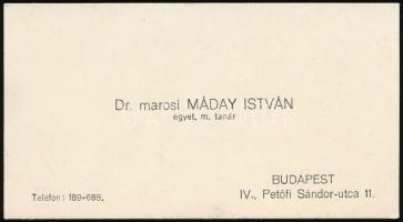 Máday István, Marosi (1879-1959): idegorvos, individuálpszichológus, az államtudományok doktora aláírása és sorai névjegykártyán.