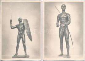 1935 sculptures from the Third Reich: Prof. Richard Scheibe 'Bogenschütze', Prof. Hans Haffenrichter 'Schwertträger', NS propaganda art, 2 photo postcards Nr. 79. & 86.