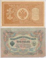Orosz Birodalom 1909-1912. (1905) 3R Szign.: Konshin + 1912-1917. (1898) 1R + (1909) 5R + (1910) 100...