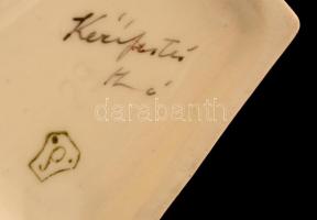 Drasche retró játszó kislány, kézzel festett, jelzett, hibátlan, m:12 cm