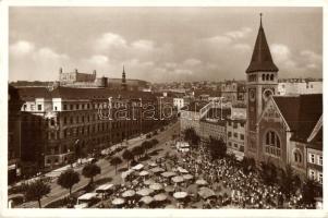 Pozsony, Pressburg, Bratislava; Andrej Hlinku tér, vár, piac, hotel, Berghoffer reklám / square, castle, market, advertisement