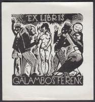 Nagy Arisztid (1924-1974): Erotikus Ex Libris Galambos Ferenc. Fametszet, papír, jelzett a dúcon, 6x6 cm