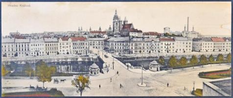 Hradec Králové, Velké náměstí; town square, bridge,  Cathedral of the Holy Spirit, general view; 3-tiled unfolded panoramacard