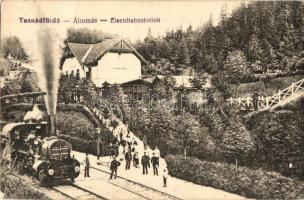 Tusnádfürdő, Baile Tusnad; vasútállomás, gőzmozdony, Adler és fia / railway station, locomotive