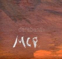 MCP jelzéssel: Város a hegyen. Olaj, falemez, keretben, 60×80 cm