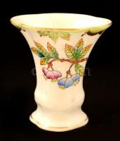 Herendi Viktória mintás mini váza, kézzel festett, jelzett, hajszálrepedéssel, m: 7 cm