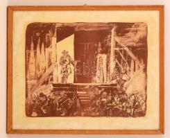 Jelzés nélkül: Színpadi jelenet. Litográfia, papír, foltos, üvegezett keretben, 34×44 cm