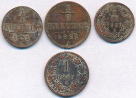 Ausztria 1851A 1/4kr Cu + 1/2kr Cu + 1859A 5/10kr Cu + 1kr Cu T:2,2- patina Austria 1851A 1/4 Kreuzer Cu + 1/2 Kreuzer Cu + 1859A 5/10 Kreuzer + 1 Kreuzer Cu C:XF,VF patina