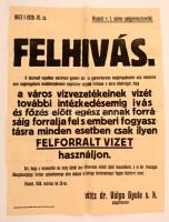 1928 Kispest, ivóvízzel kapcsolatos polgármesteri felhívás, javított, 63×47 cm