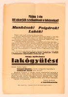 1928 Kispest, meghívó nagy nyilvános lakógyűlésre a lakásfölszabadítás ellen; kiadó Linhardt Antal, 31×21 cm