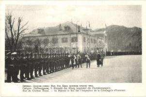 Cetinje, Cettigne; Hofburggasse / castle, street, inspection by the king