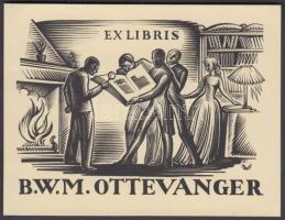 Valentin Le Campion (1903-1952): Ex libris B.W.M. Ottevanger. Jelzett a dúcon. / Lino-cut bookplate 7x9 cm