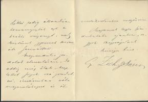 1942 Zichy János gróf (1868-1944) korábbi külügyminiszter kézzel írt részvétnyilvánító levele azonos...