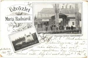 Máriaradna, Radna; templom, Krauszman Szálloda saját házában Zona vendéglővel / church, hotel and restaurant, floral (kopott sarkak / worn edges)