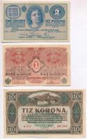 1914-1923. 6db-os vegyes magyar korona bankjegy tétel, közte 1914. 2K "C" sorszámjel T:III,III-,IV