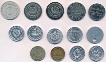 14db-os vegyes magyar és külföldi fém, alumínium és műanyag zseton tétel T:2