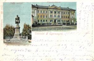 Zalaegerszeg; Deák Ferenc szobor, Főgimnázium, Komlósi M. Miksa kiadása (r)