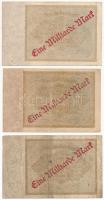Németország / Weimari Köztársaság 1922. 1000M "Eine Milliard Mark" felülnyomással (9x) T:I...