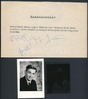cca 1965 Nagy István (1933-1992) színész portréja, a felvétel negatívja és a művész aláírása egy, a képhez mellékelt nyilatkozaton, 6x7 cm