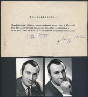cca 1965 Nagy Attila (1933-1992) színész 2 db portré fotója és a felvételek negatívja, továbbá a művész aláírása egy, a képhez mellékelt nyilatkozaton, 6x7 cm