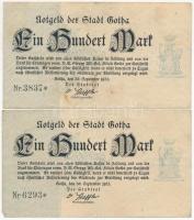 Németország / Weimari Köztársaság / Gotha 1922. 100M (10x) két klf változat T:III
Germany / Weimar ...