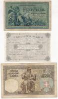 Vegyes: Románia 1941. 1000L + 1945. 5000L + Német Birodalom 1904. 5M + Németország / Weimari Köztárs...