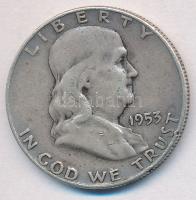 Amerikai Egyesült Államok 1953D 1/2$ Ag Franklin T:2- ph. USA 1953D 1/2 Dollar Ag Franklin C:VF edge error