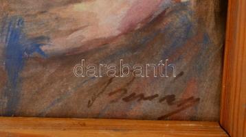 Berény jelzéssel: Kislány macival. Akvarell, papír, üvegezett keretben, 40×30 cm