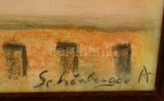 Schönberger jelzéssel: Háztetők. Pasztell, papír, üvegezett keretben, 40×30 cm